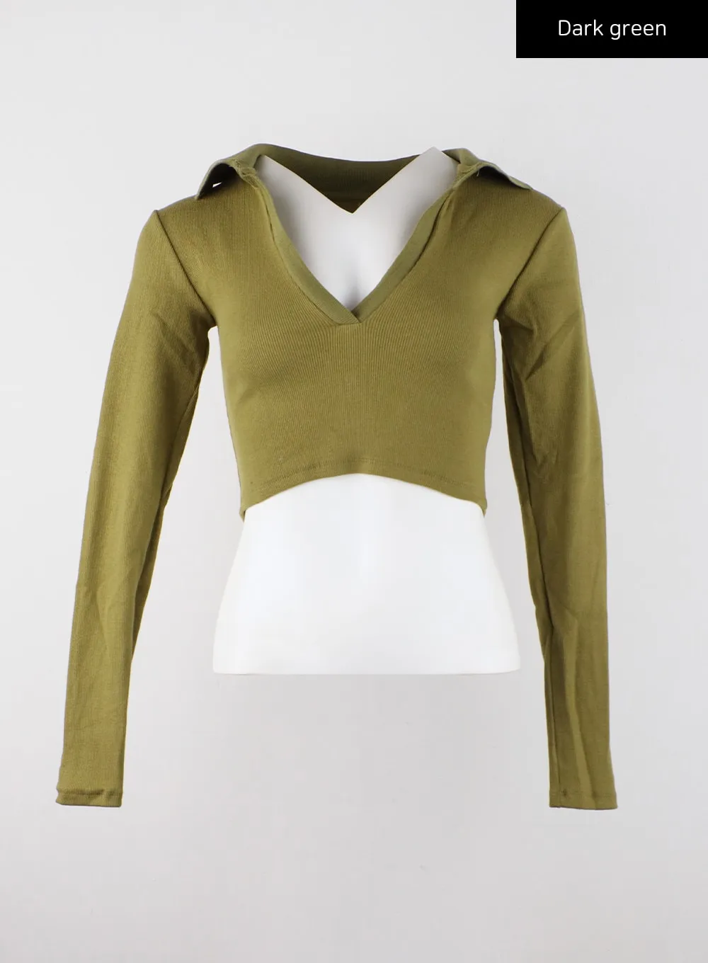 V-Neck Collar Long Sleeve Crop Tee CD322