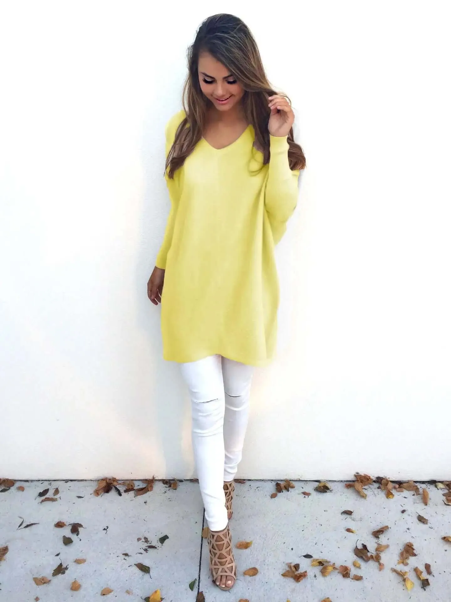 V-neck long sleeve women's thin sweater