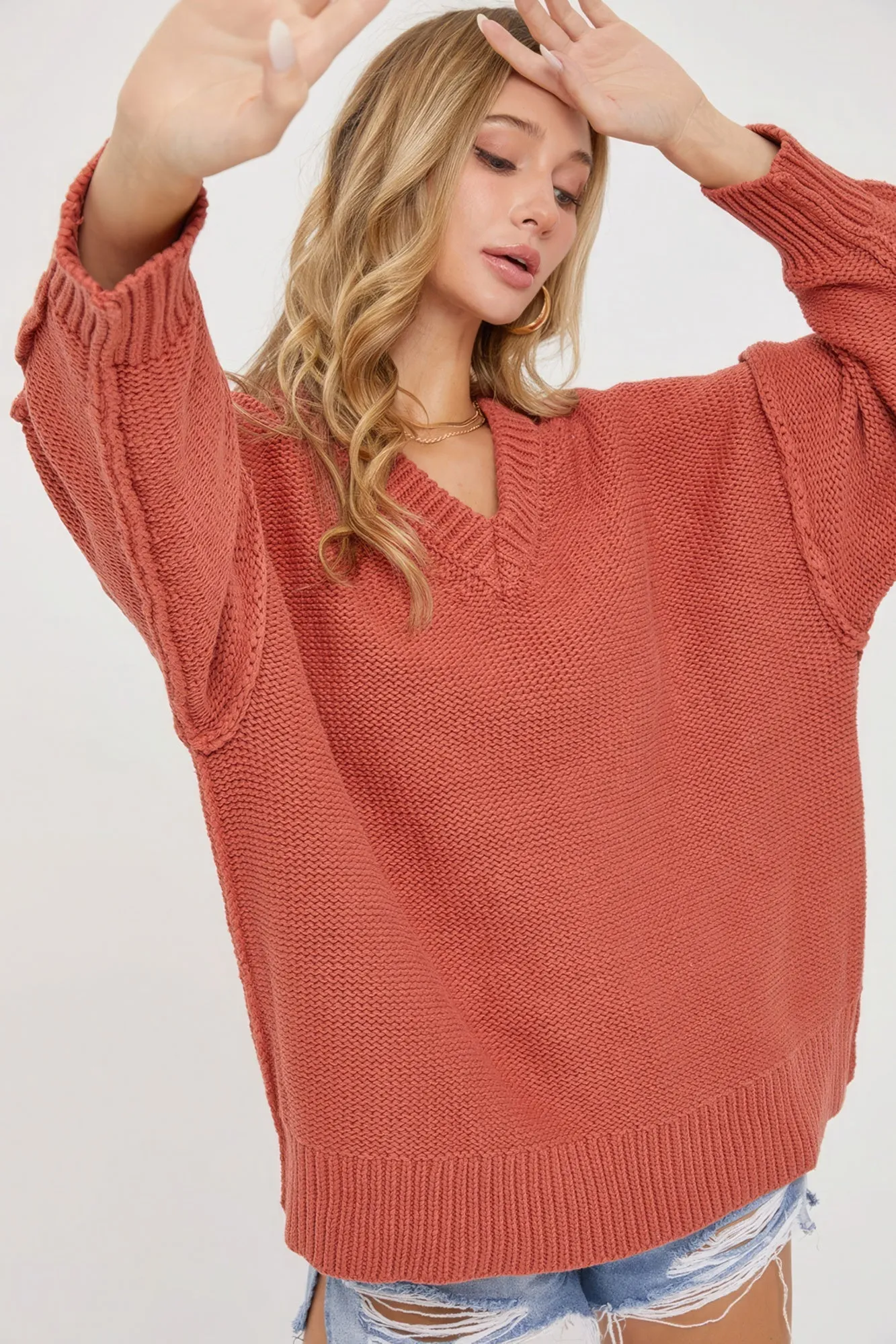 V Neck Oversized Chunky Knit Sweater