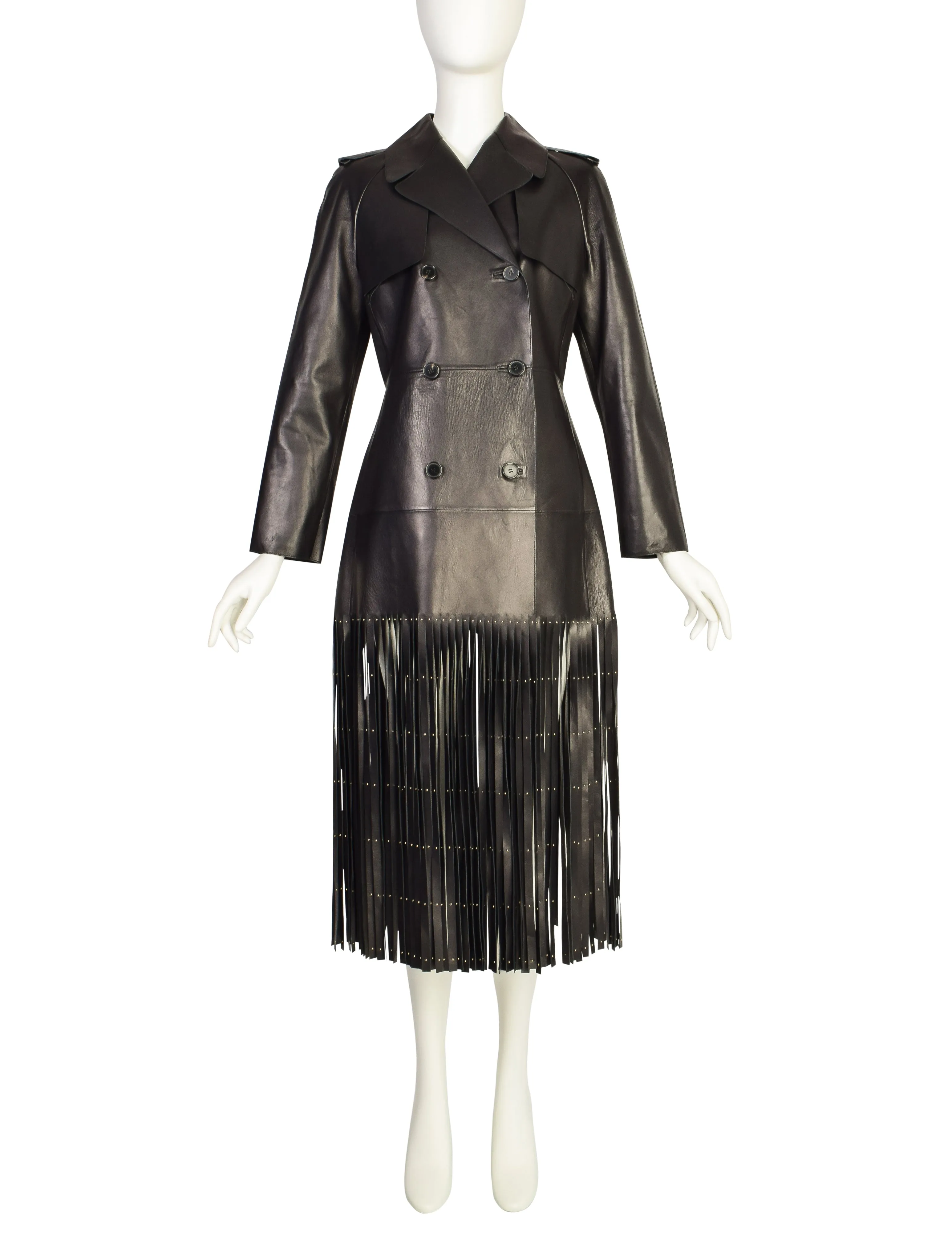 Valentino Resort 2015 REMARKABLE Black Leather Gold & Silver Studded 'Tree of Life' Fringe Trench Coat