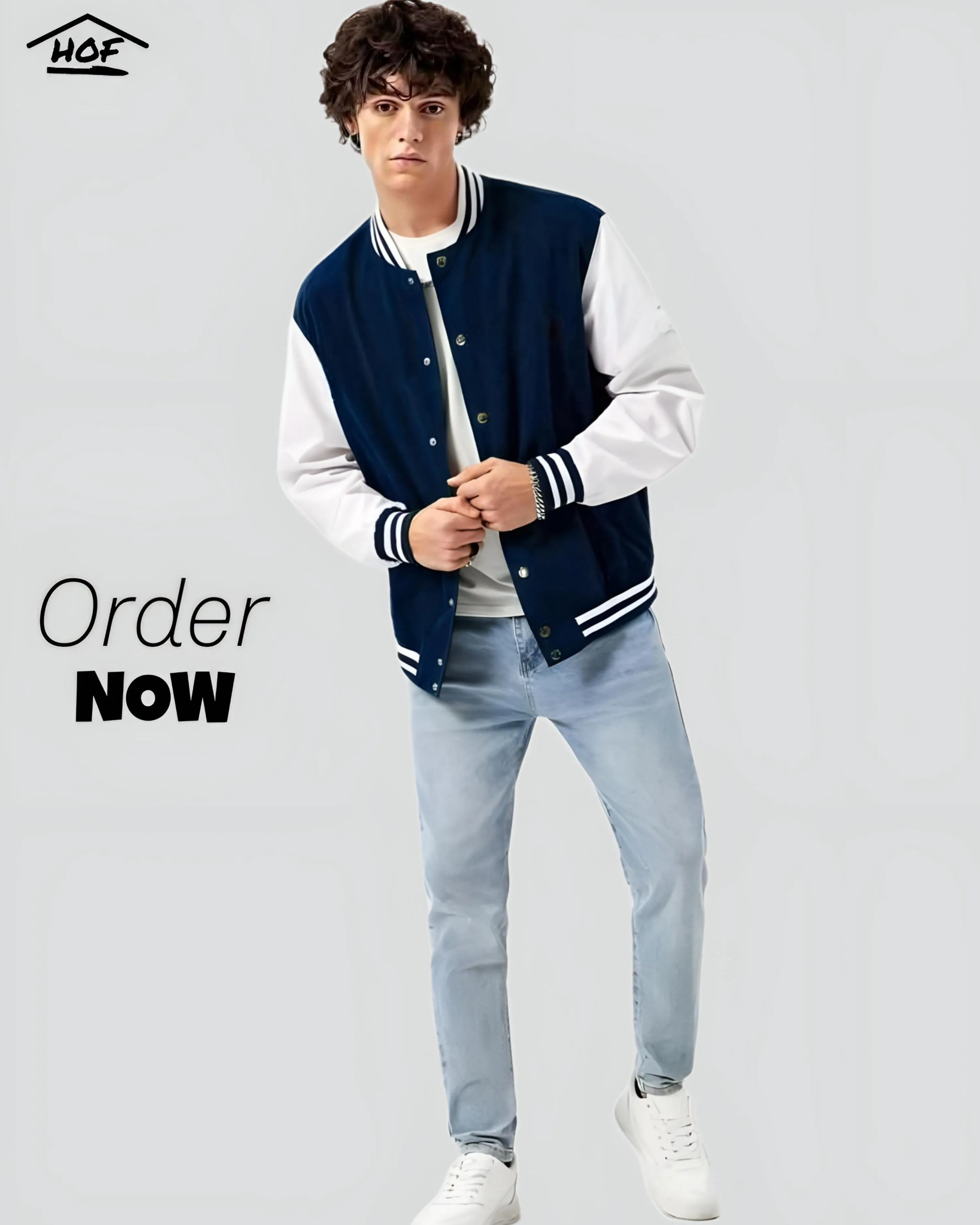 Varsity Jacket Navy Blue and White