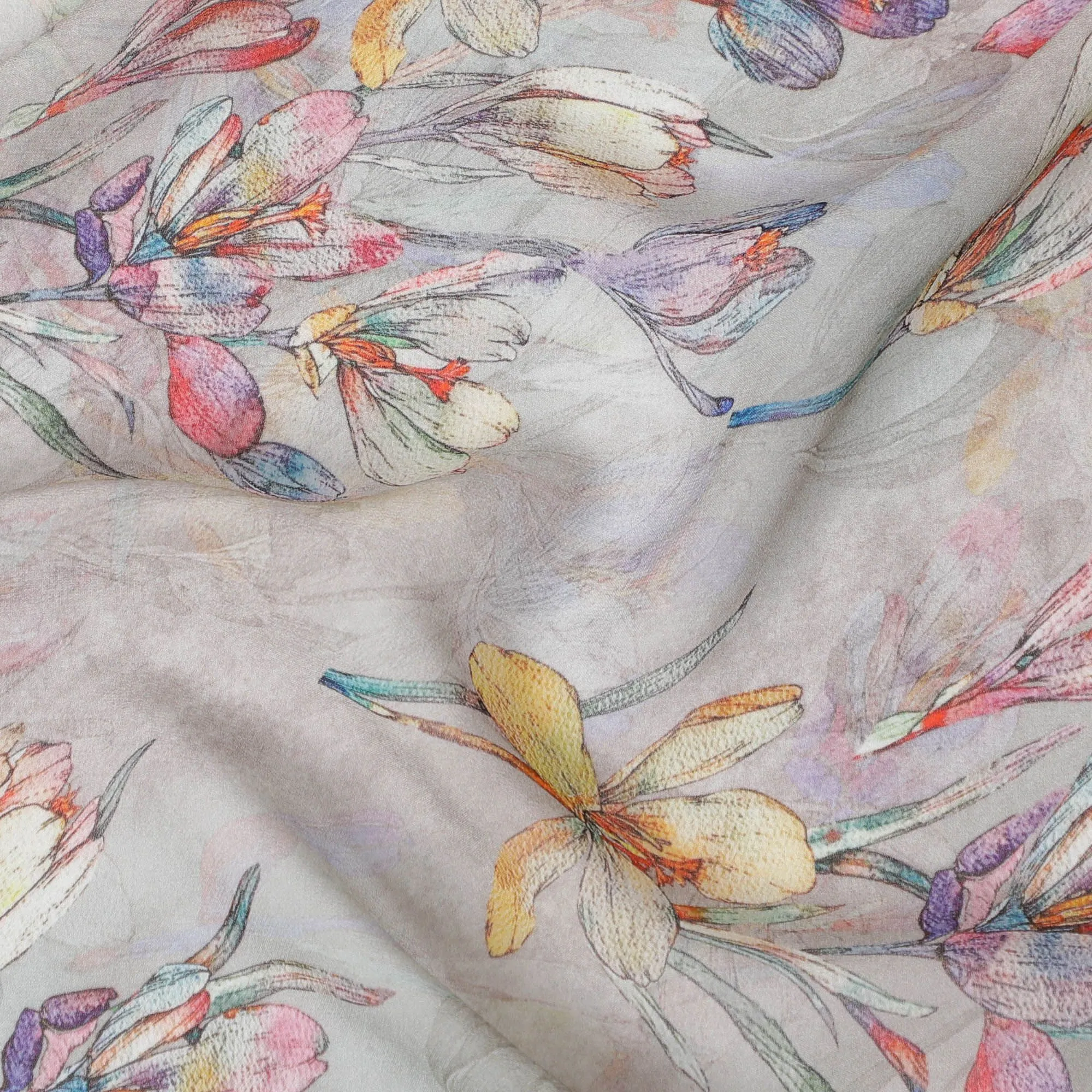 Vibrant Botanical Synthetic Georgette Fabric-D17521