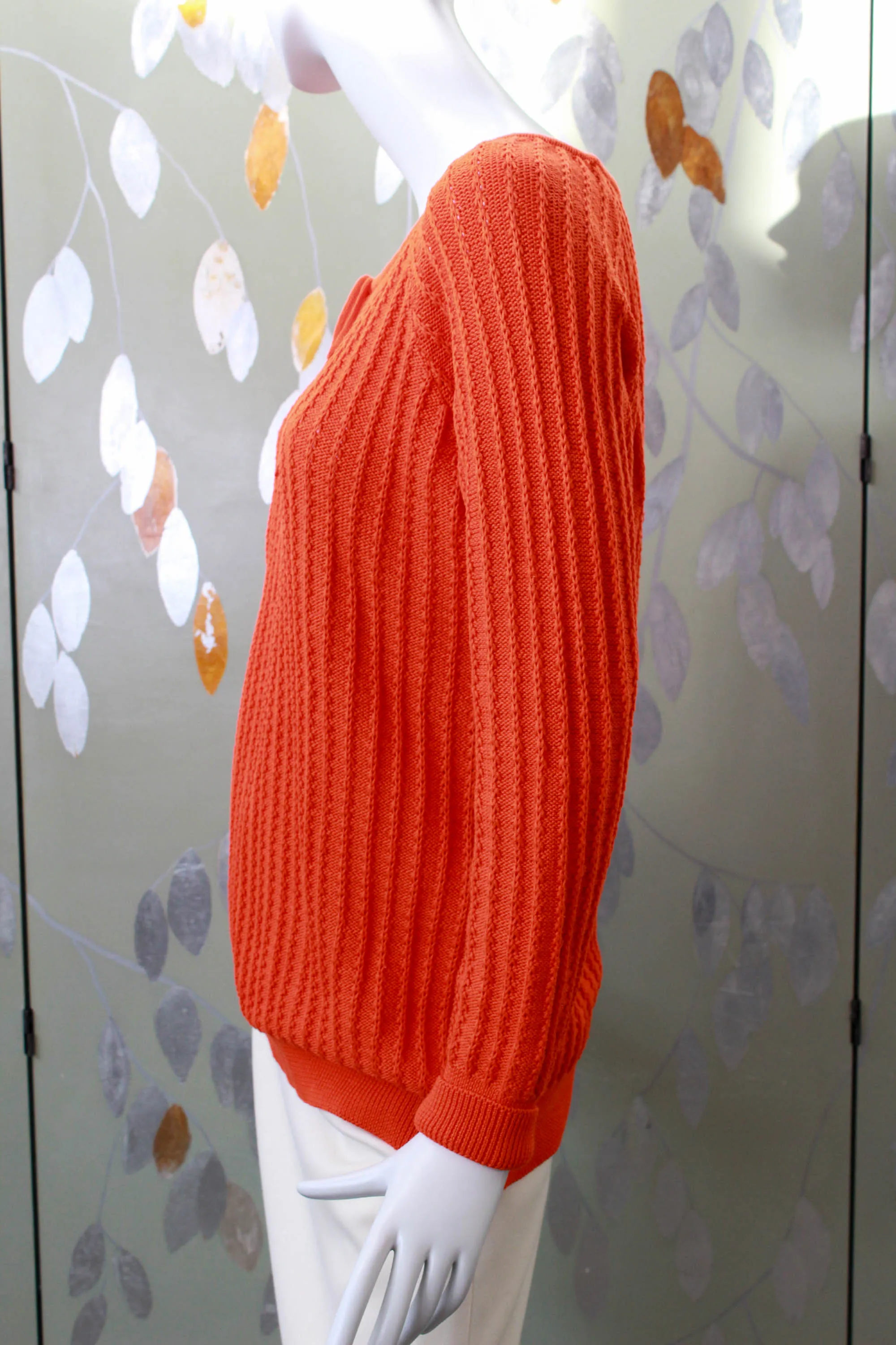 Vibrant Orange Knit Cotton Sweater, Large