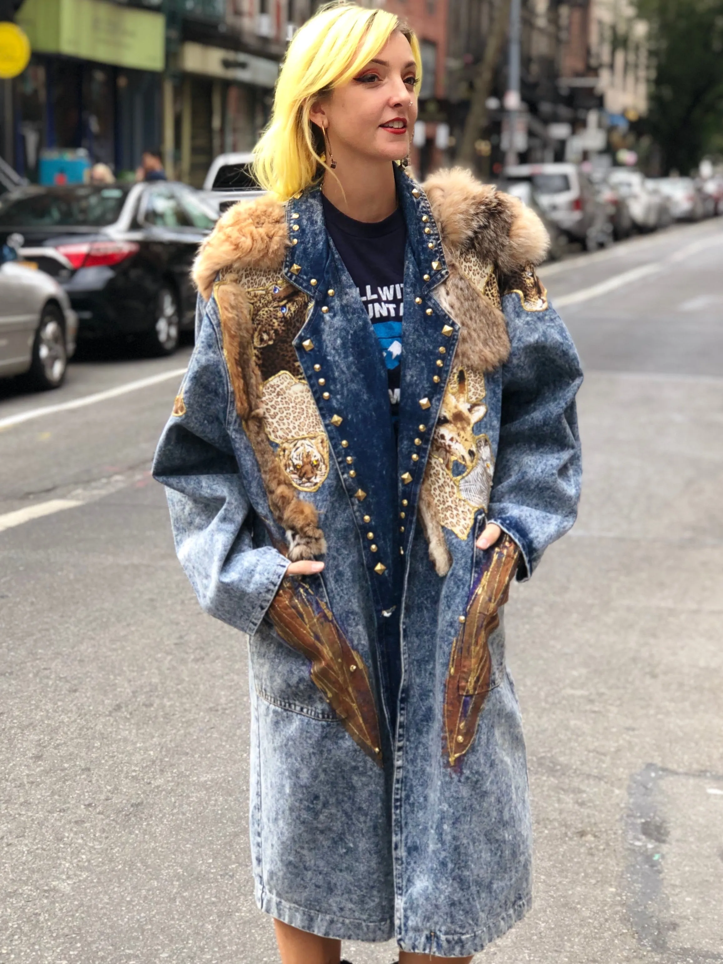 Vintage 80s Acid Wash Trench Maxi Coat