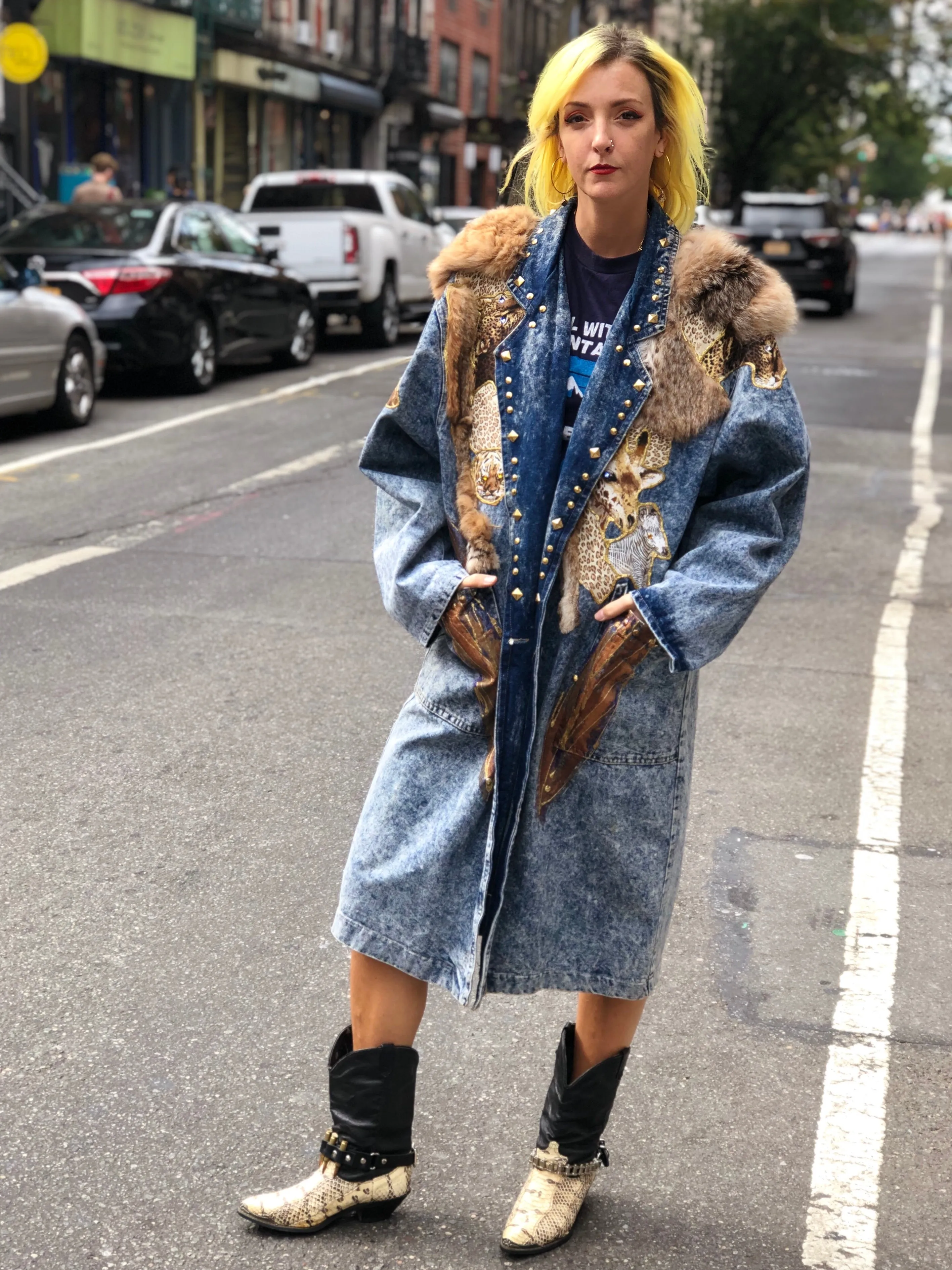 Vintage 80s Acid Wash Trench Maxi Coat