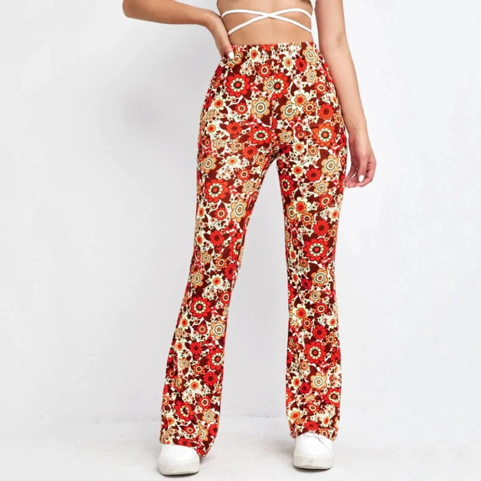 Waist Floral Print Flare Female Casual Comfortable Thin High Pants