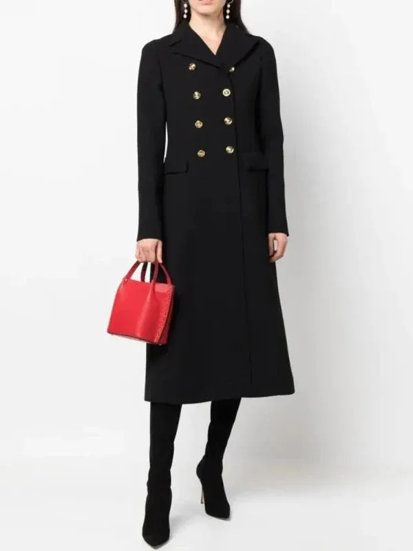 Wenkouban-Winter outfits Christmas Black Friday Notched Collar Gold Buttons Empire Waist Mid-Length Military Coat