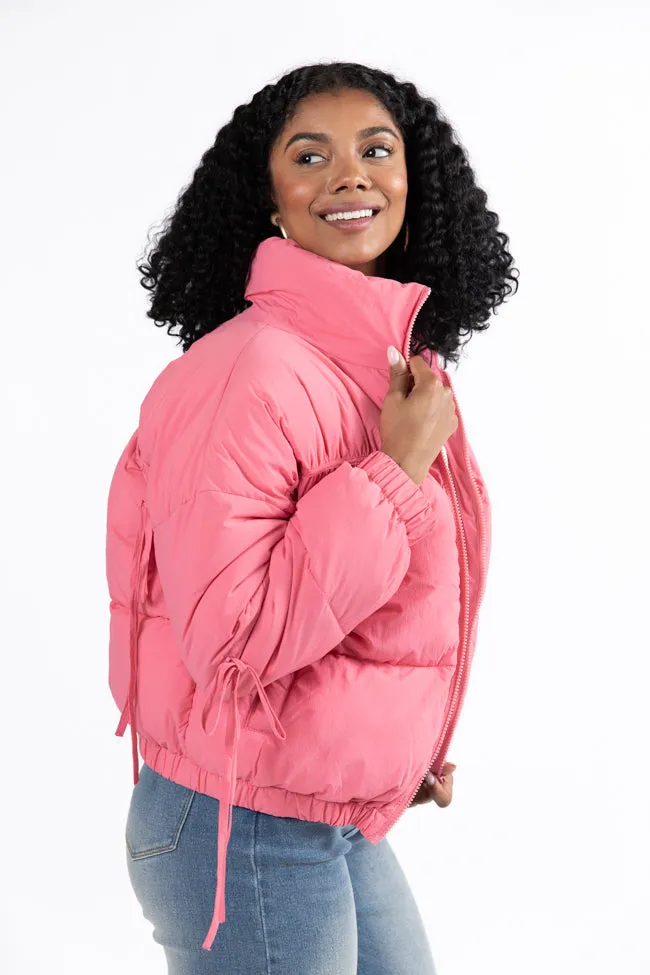 Where You'll Find Me Pink Bow Sleeve Puffer Jacket SALE