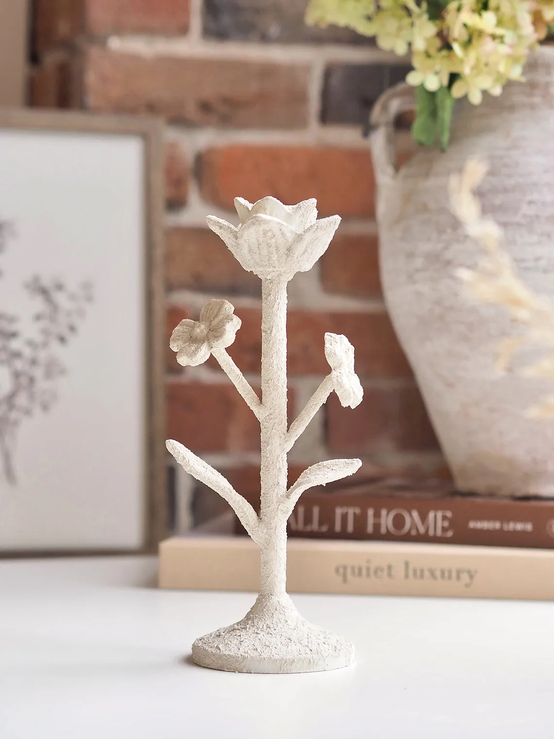 White Flower Taper Holder