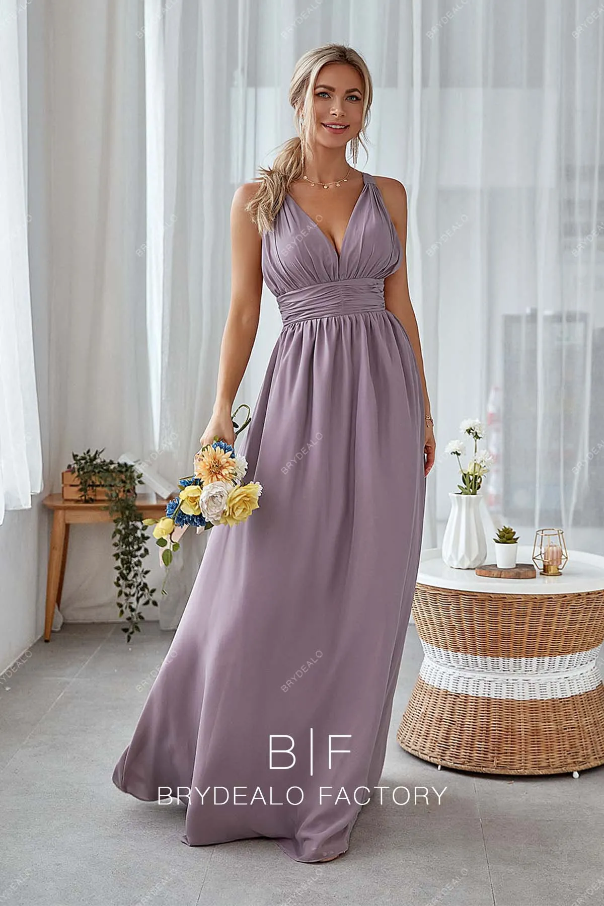 Wisteria Chiffon Empire Open Back Long Chic Formal Dress