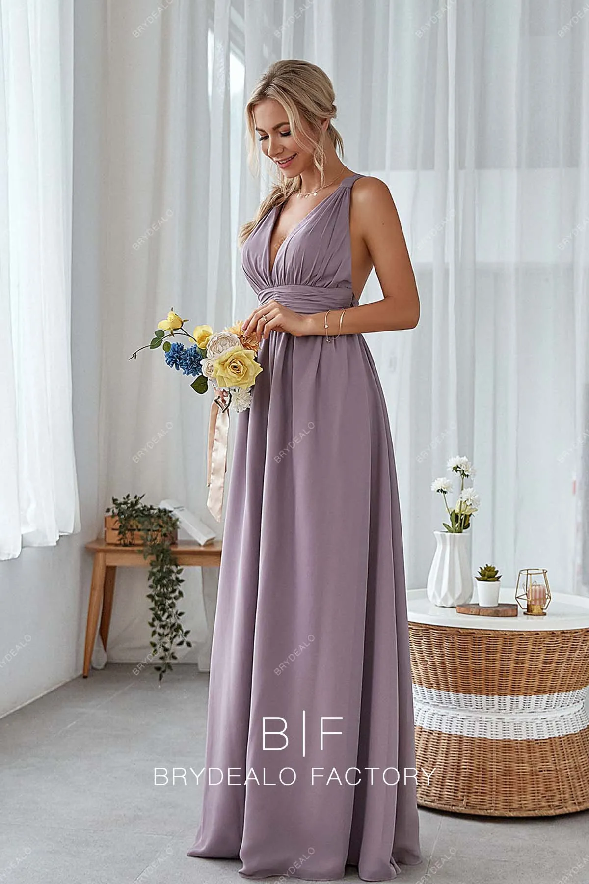 Wisteria Chiffon Empire Open Back Long Chic Formal Dress