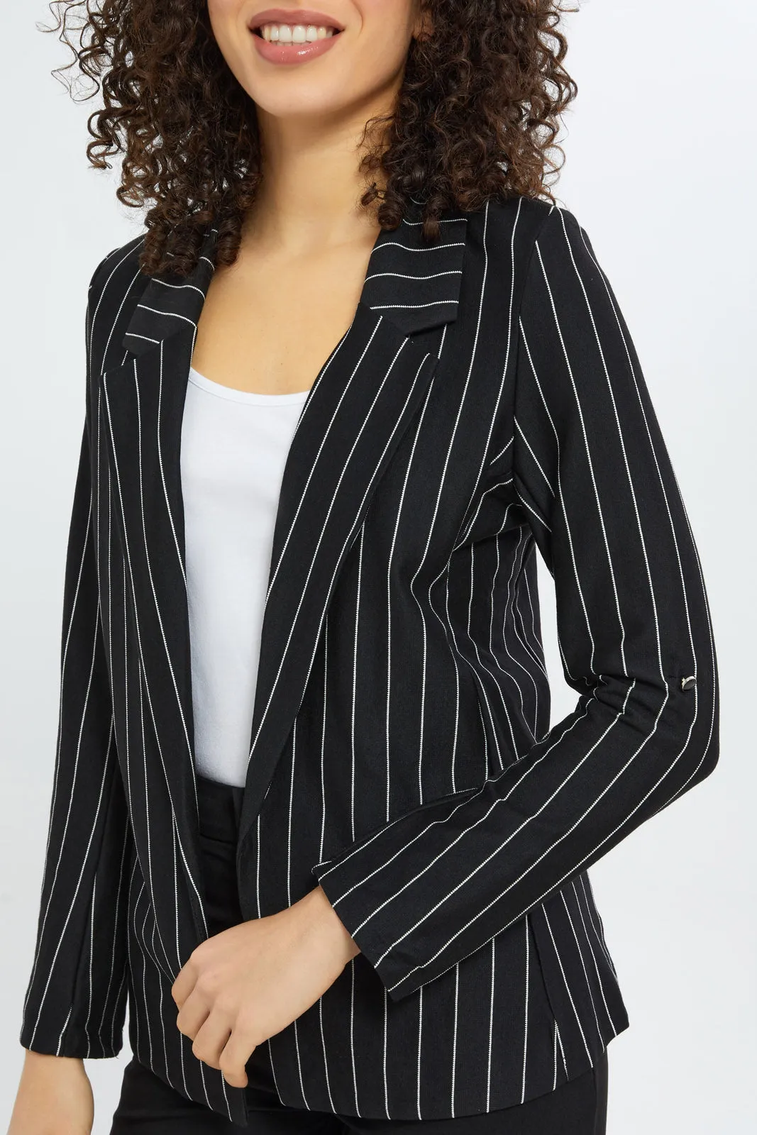 Women Front Formal Striped Jacket