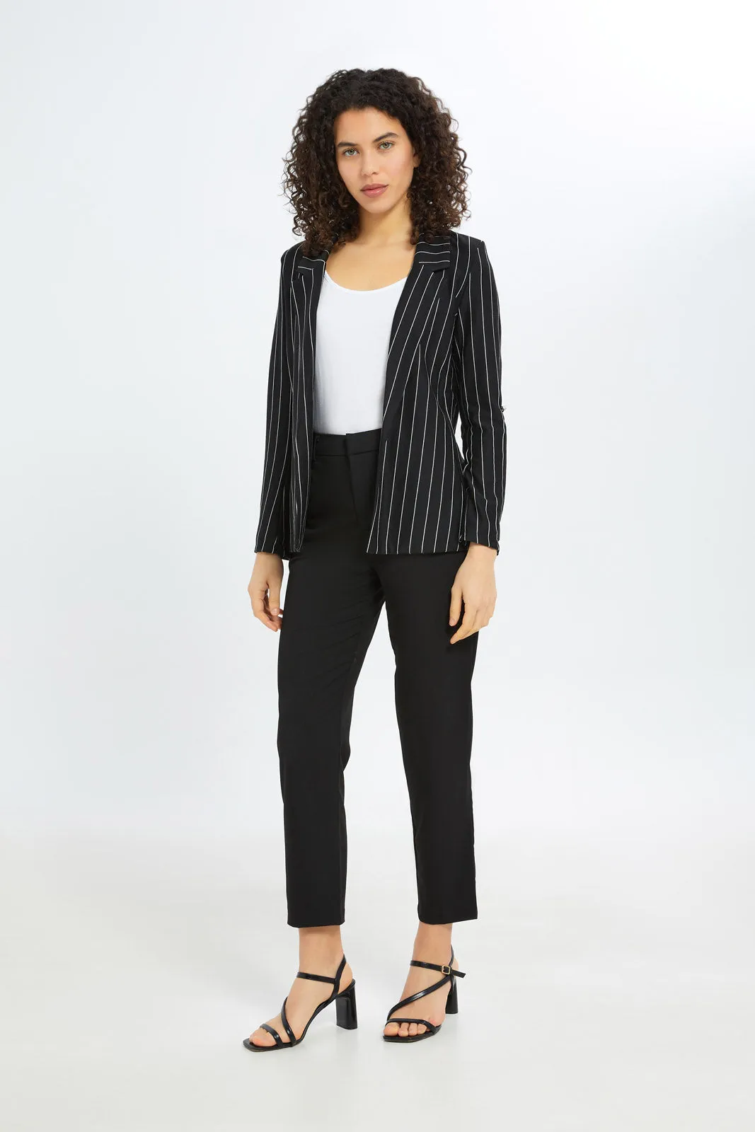 Women Front Formal Striped Jacket