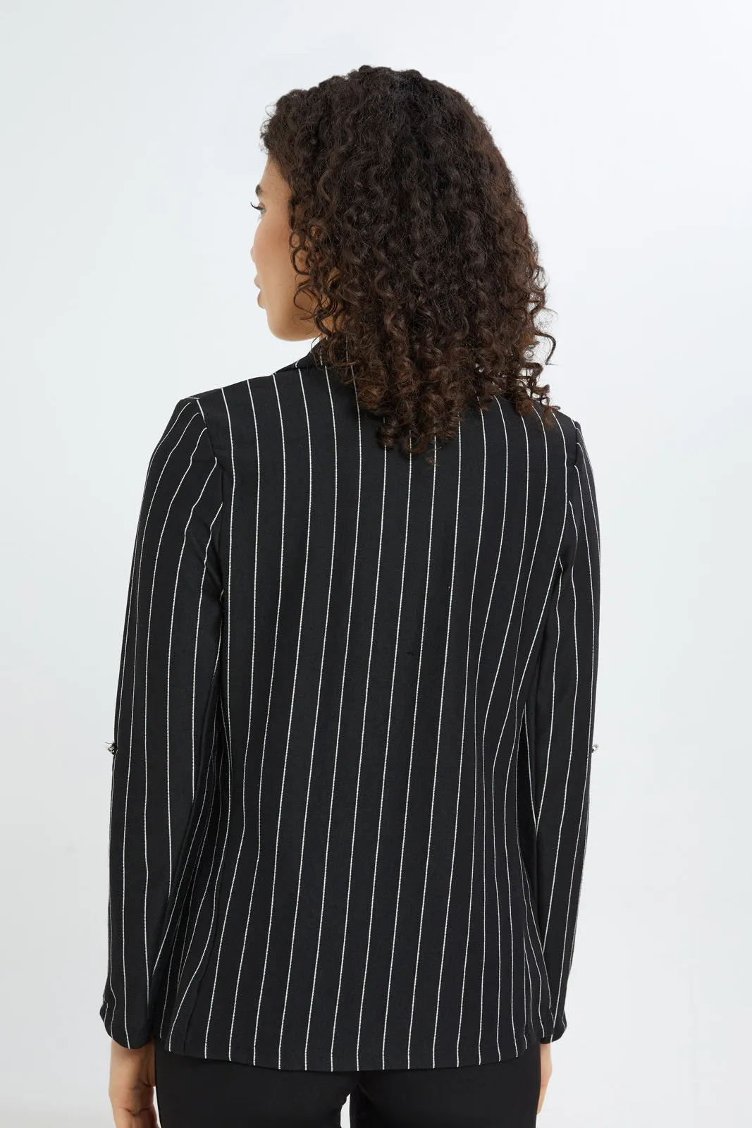 Women Front Formal Striped Jacket