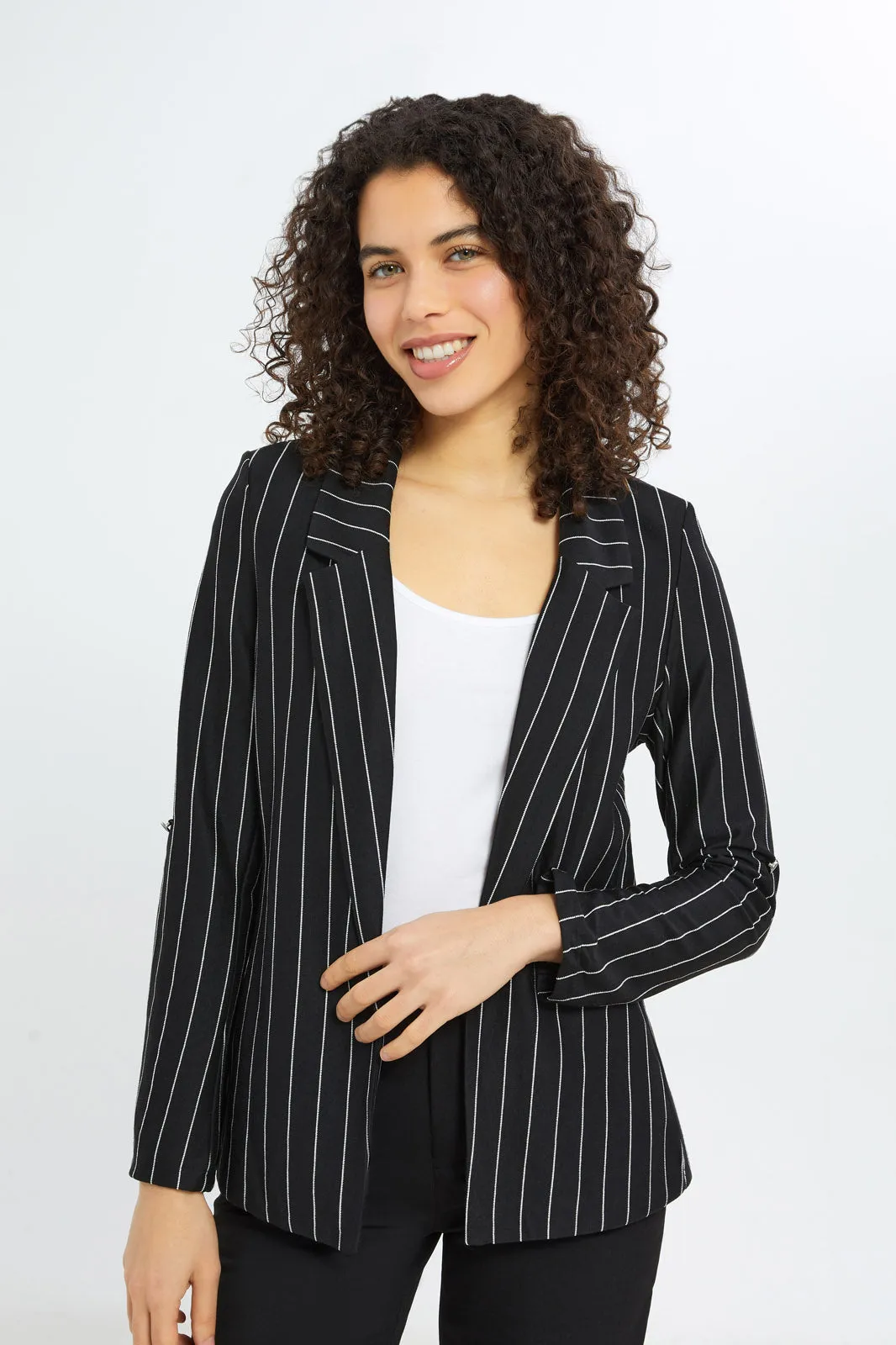 Women Front Formal Striped Jacket