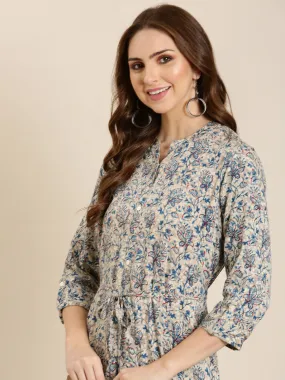 Women Grey Floral A-Line Kurta