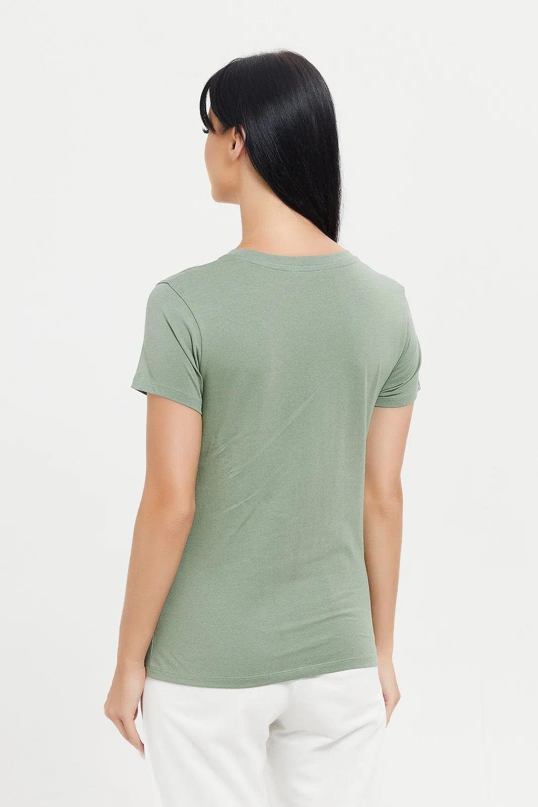 Women Olive Le Fleur Printed T-Shirt