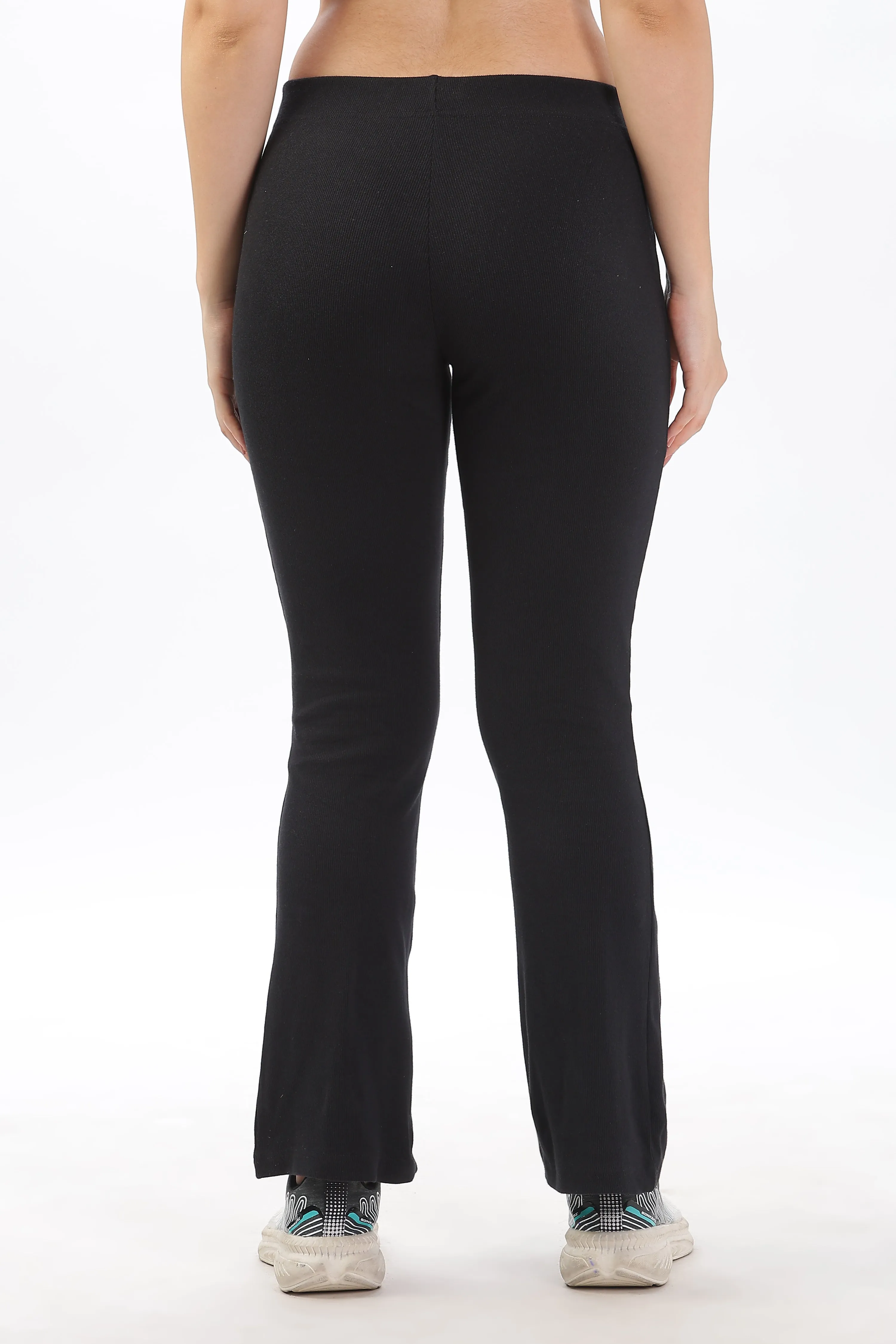 Women's Cotton Slim Flared Stretchy and Comfort Fit Pant (Black)