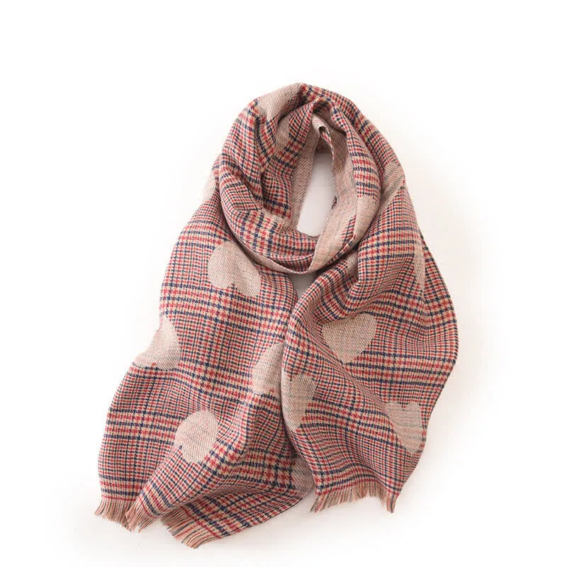 Women's Dual-sided Color Block Heart Plaid Scarf