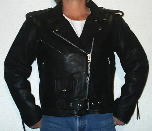 Women's Leather Jacket with Flame Embroidery on Sleeves and Back