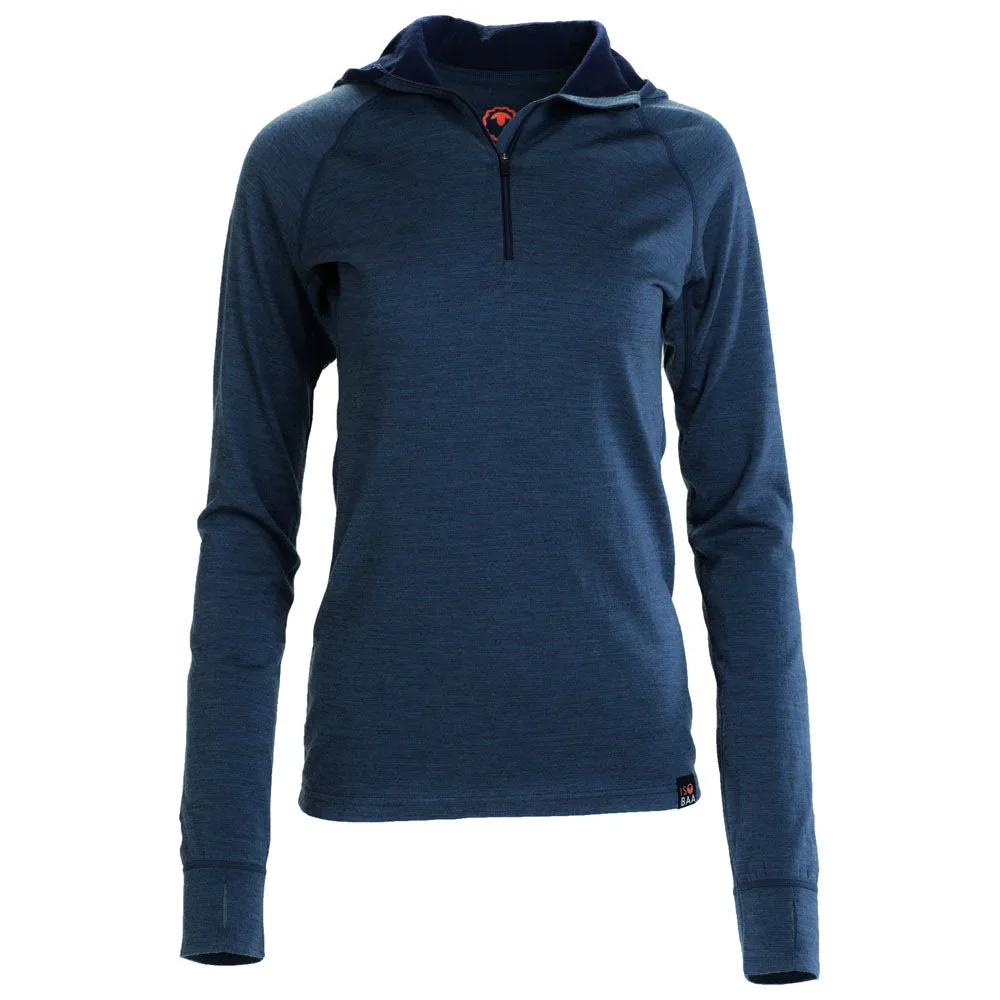 Womens Merino 200 Zip Neck Hoodie (Denim)