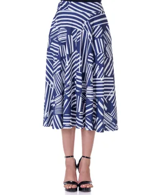 Womens Navy Geometric Print Pleated Midi Skirt With Pockets