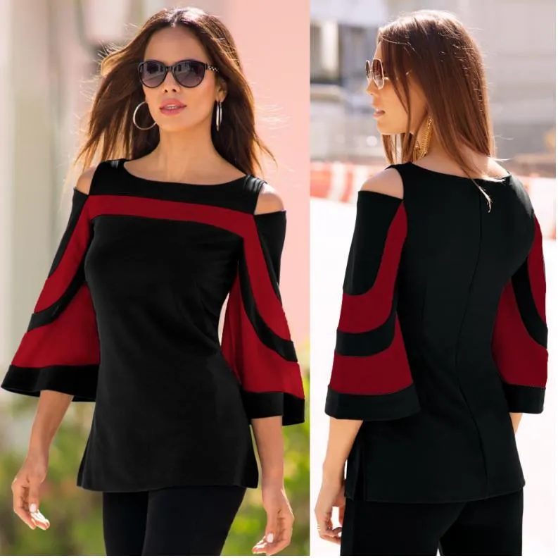 Women's Off-the-shoulder Flared Sleeves Top T-shirt