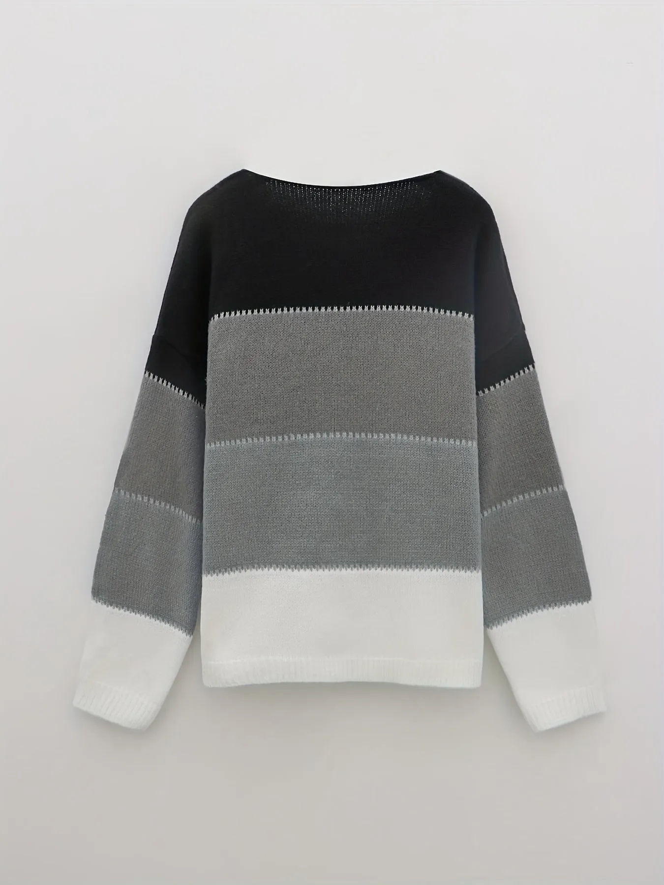 Women's Plus Colorblock Long Sleeve Round Neck Sweater - Effortless Style with a Pop of Personality