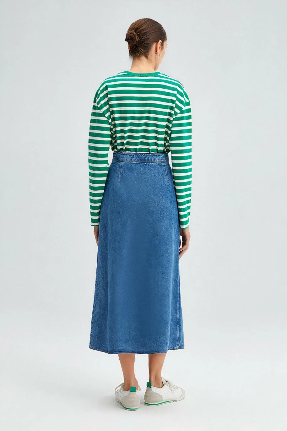 Wrap Denim Midi Skirt