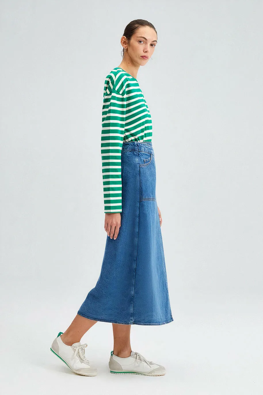 Wrap Denim Midi Skirt