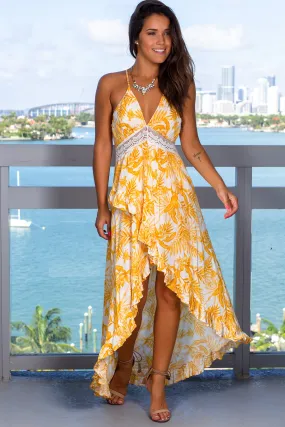 Yellow Printed High Low Dress