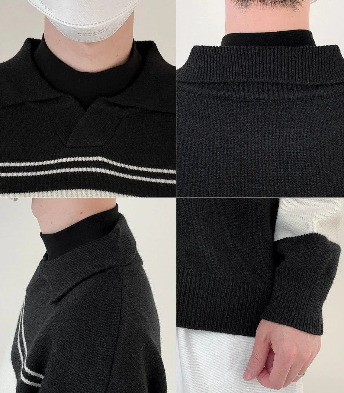 Zhou Wide Stripes Collared Sweater