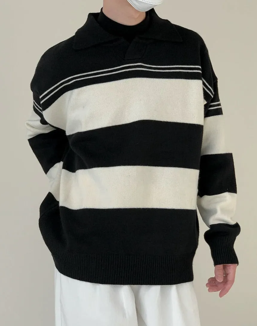 Zhou Wide Stripes Collared Sweater