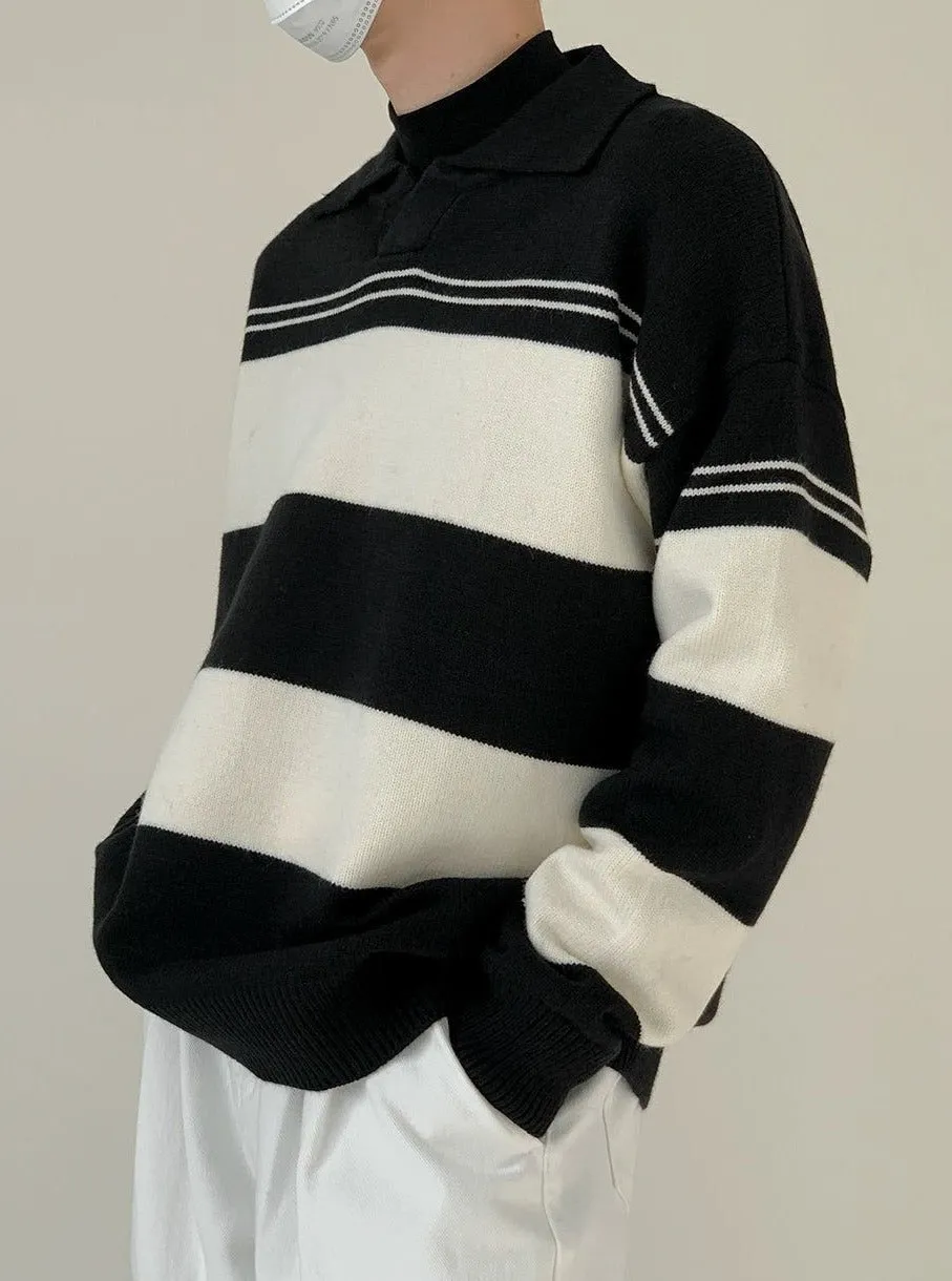 Zhou Wide Stripes Collared Sweater