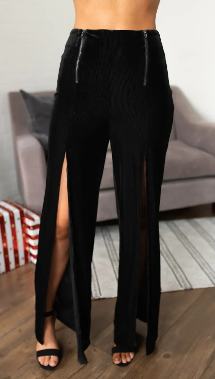 Zip Me Up Slit Zipper Palazzo Pants Black